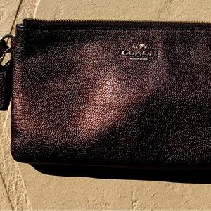 Double zip LARGE pebble leather metallic wallet